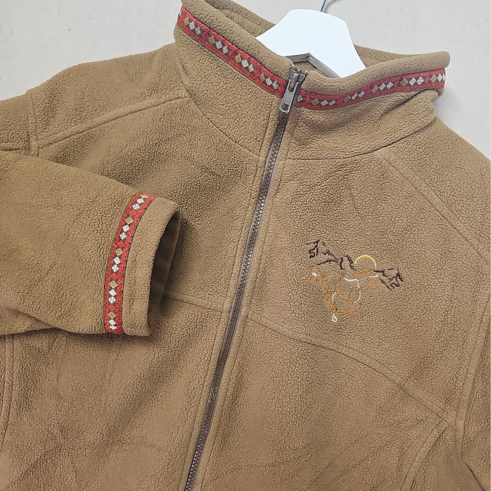Cabela's Womens Large Brown Fleece Horse Embroided Full Zip Western Rodeo Jacket